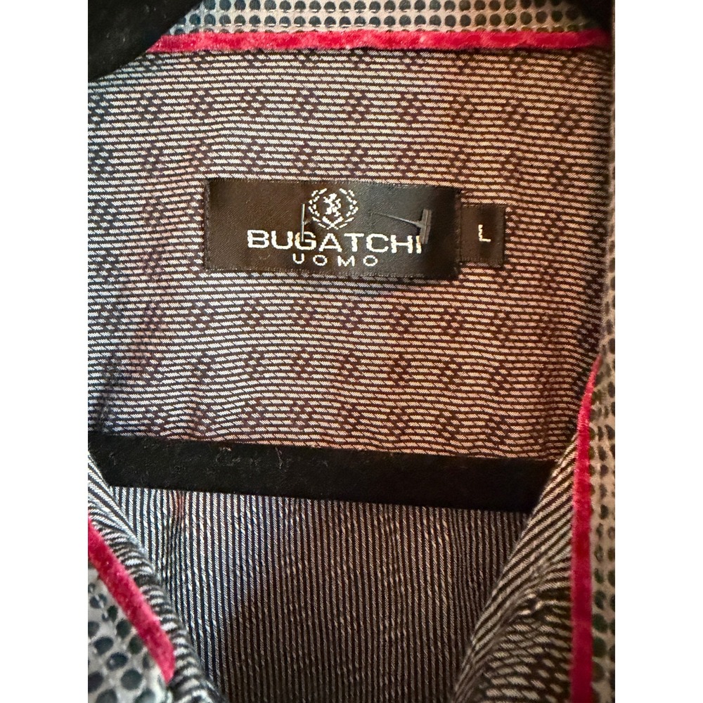 Bugatchi Uomo Mens Large Grey Black Geometric Button Down Shirt Long Sleeve - Picture 2 of 7